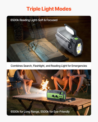 Emergency Weather Radio, 4000mAh Battery, FM/AM/phone charger Solar powered wind knob